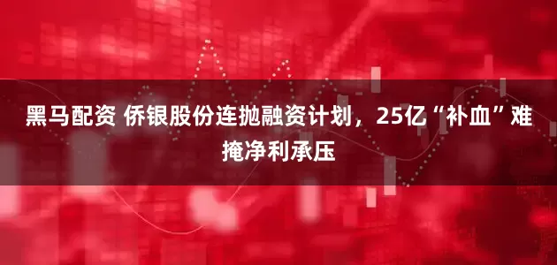 黑马配资 侨银股份连抛融资计划，25亿“补血”难掩净利承压